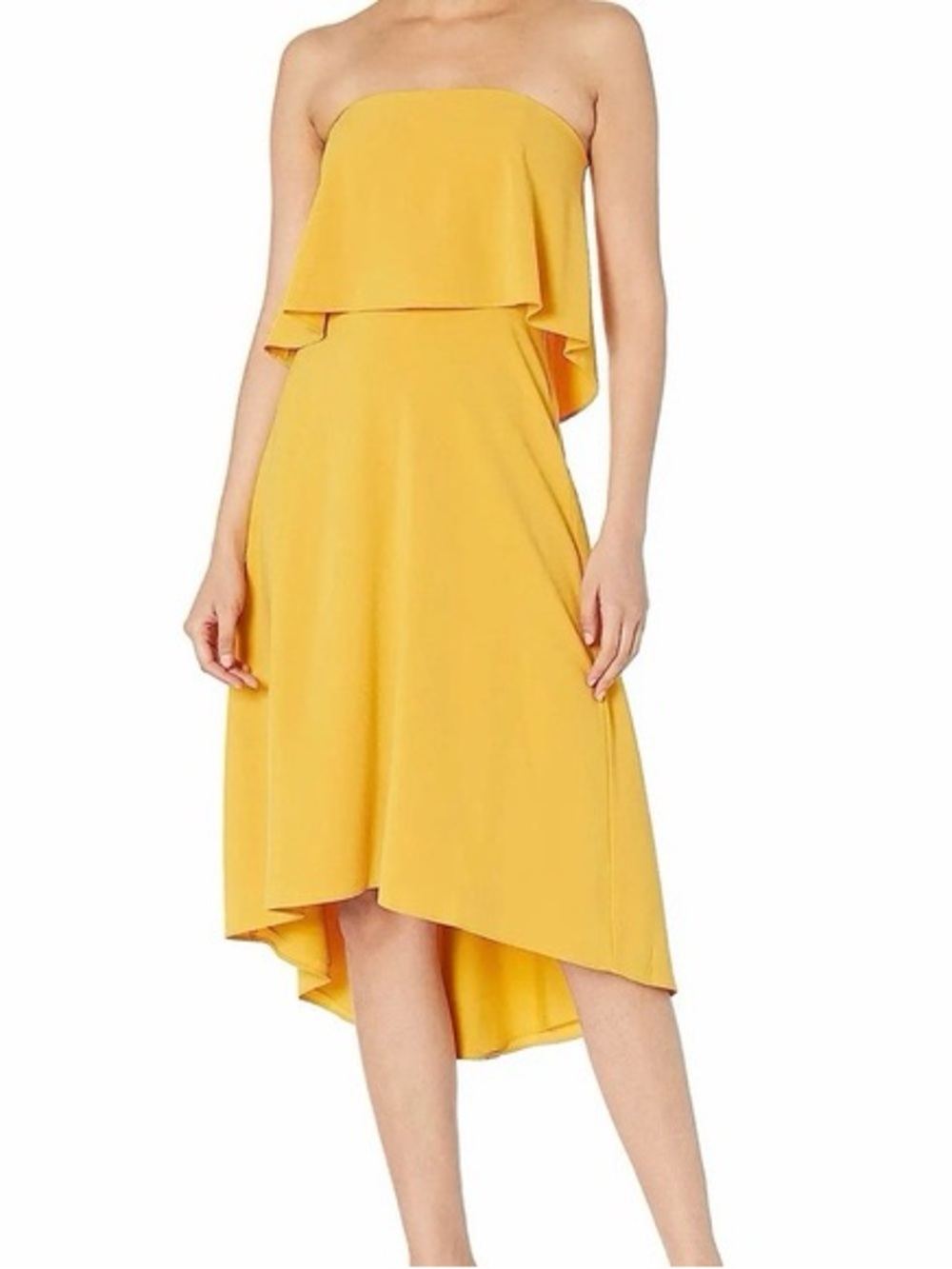 Halston Heritage Yellow Strapless Dress with Ruffle Bodice